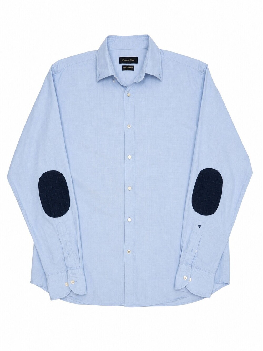 Massimo Dutti Men's Light Blue Button Up Shirt Elbow Patch Cotton Linen Blend